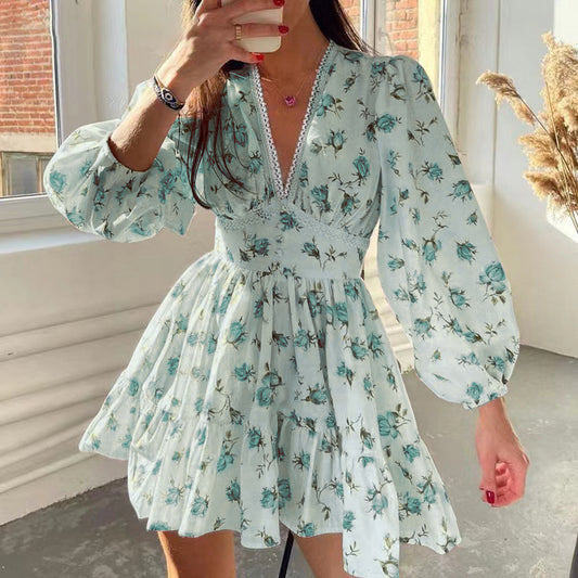 Women's Autumn Sweet Elegance Printed Lace Dress Dresses