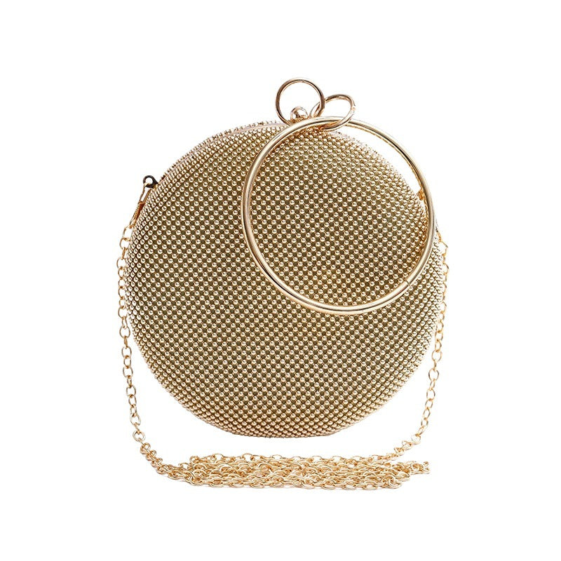 Women's Metal Circle Dinner Party Rhinestone Portable Solid Evening Bags