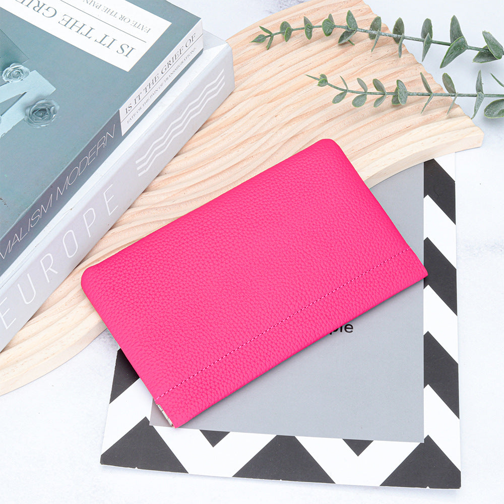 Cowhide Lady's Simple Long Automatic Closure Makeup Ladies Wallet
