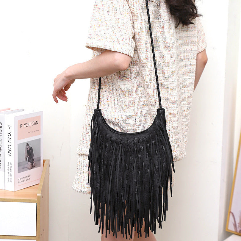 Fashion Tassel Lady's Individual Soft Leather Women's Shoulder Bag