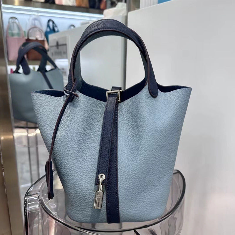 Women's Genuine Leather Vegetable Basket Bride Litchi Grain Bags
