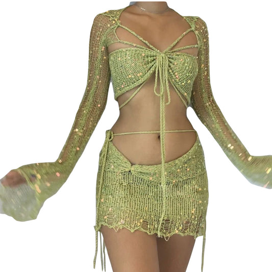 Women's New Popular Sequin Knitted Three-piece Suits