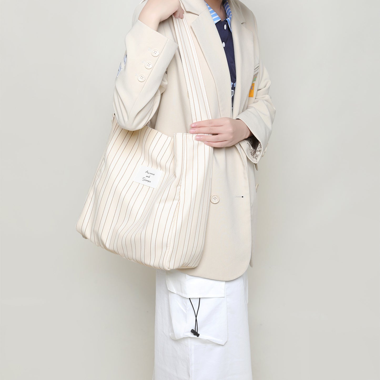 Korean Style Canvas Female Commuter Niche Striped Large Tote Bags
