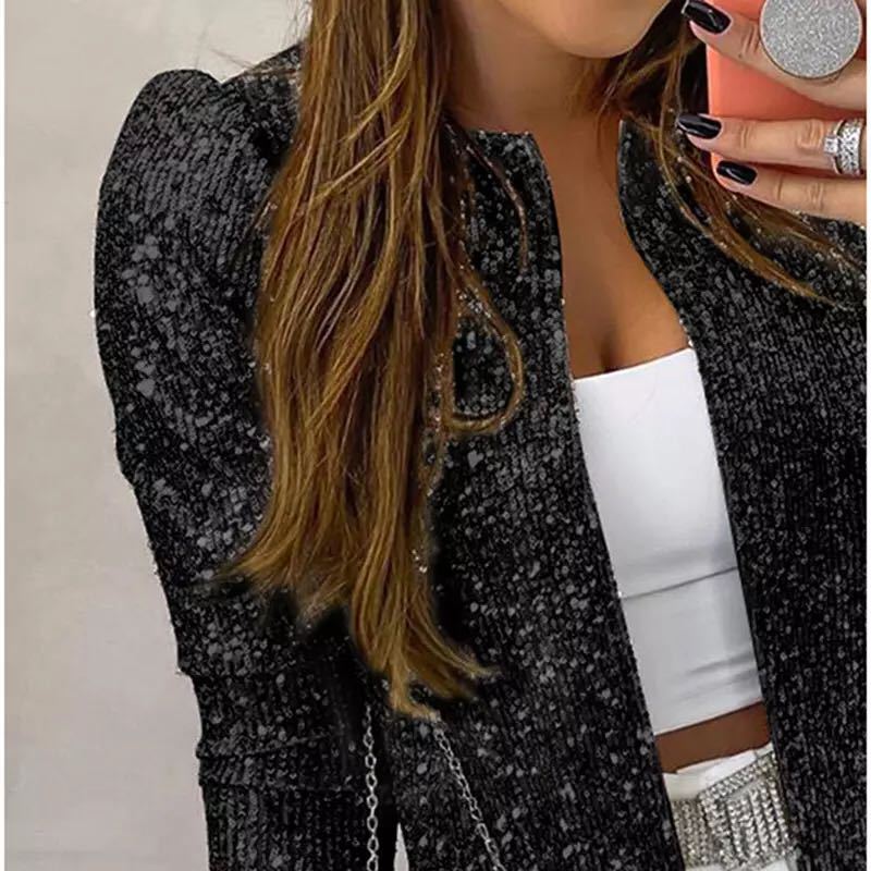 Women's Spring Fashion Round Neck Pure Color Sequins Casual Knitwear