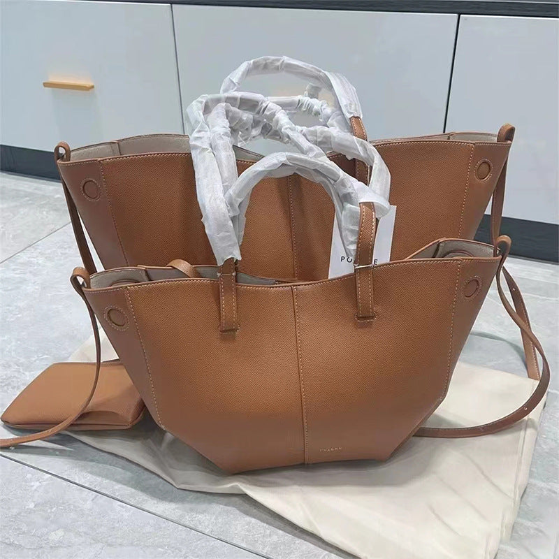 Women's Niche Cowhide Portable Large Capacity Shopping Tote Bags