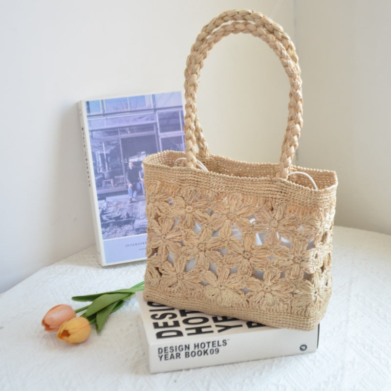 Women's Hand-woven Flower Cutout Raffia Straw Seaside Handbags