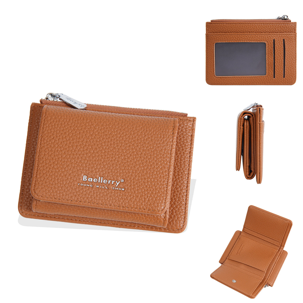 Women's High-grade Lychee Pattern Zipper Niche Tri Card Holder