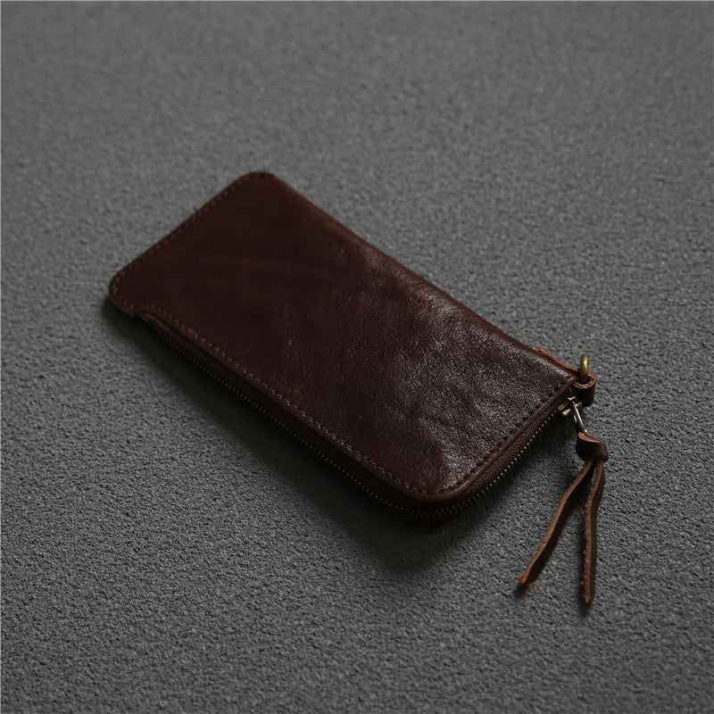 Men's Long Genuine Leather First Layer Zipper Men's Wallets