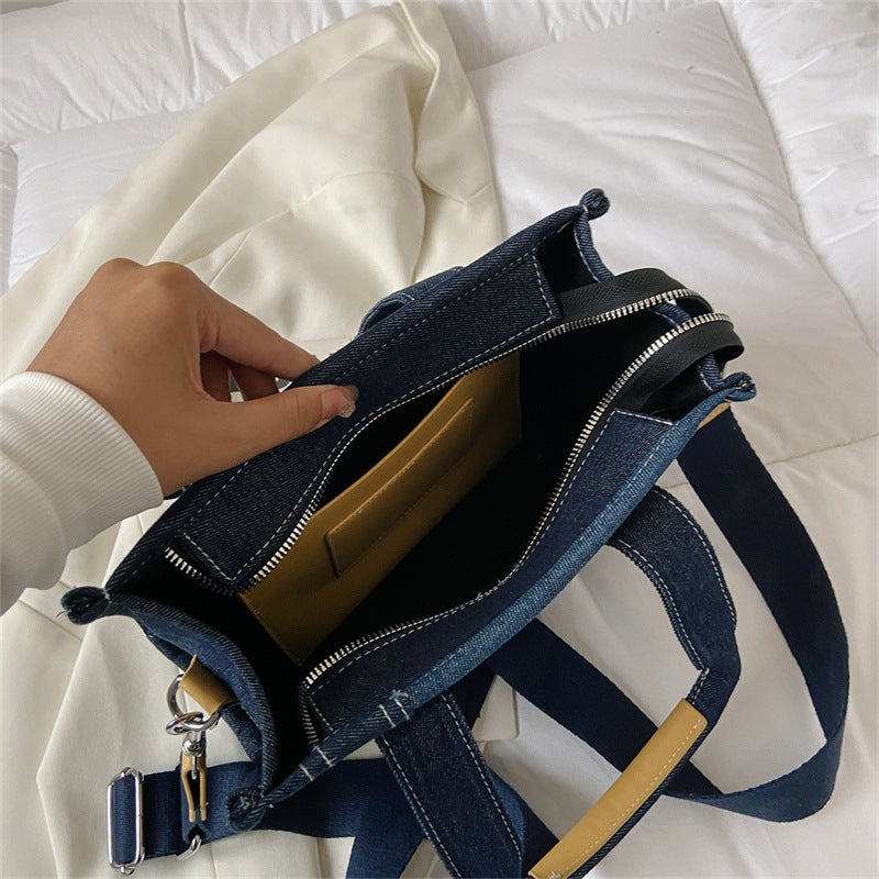 Women's Stitching Contrast Color Jean Large Capacity Handbags