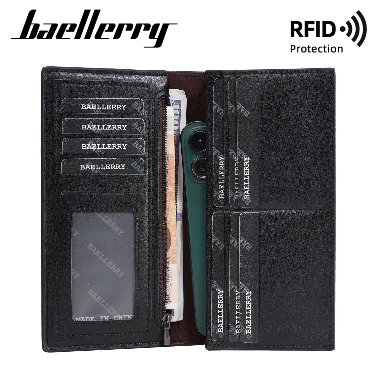 Men's Long Retro Green Simple Zipper Large Men's Wallet
