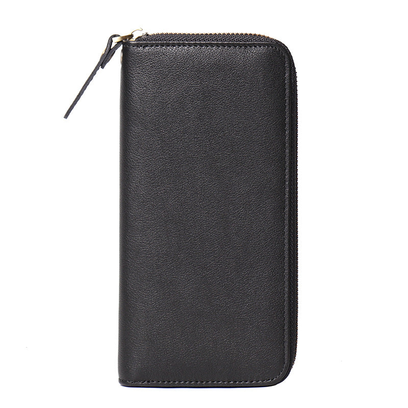 Women's & Men's Genuine Leather Clutch Long Zipper Oil Men's Wallets