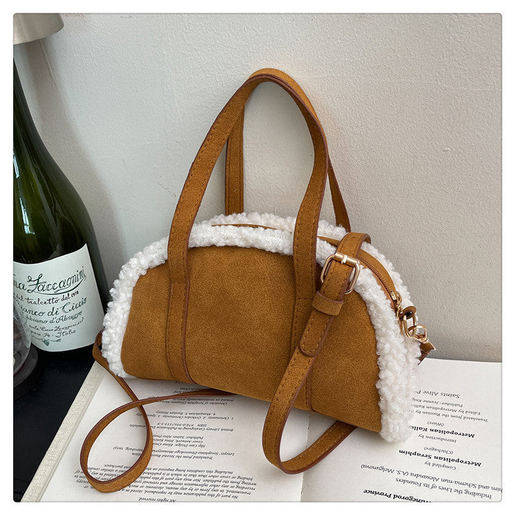 Lamb Wool Patchwork Retro Commuting Fashion Trendy Hand Women's Shoulder Bag