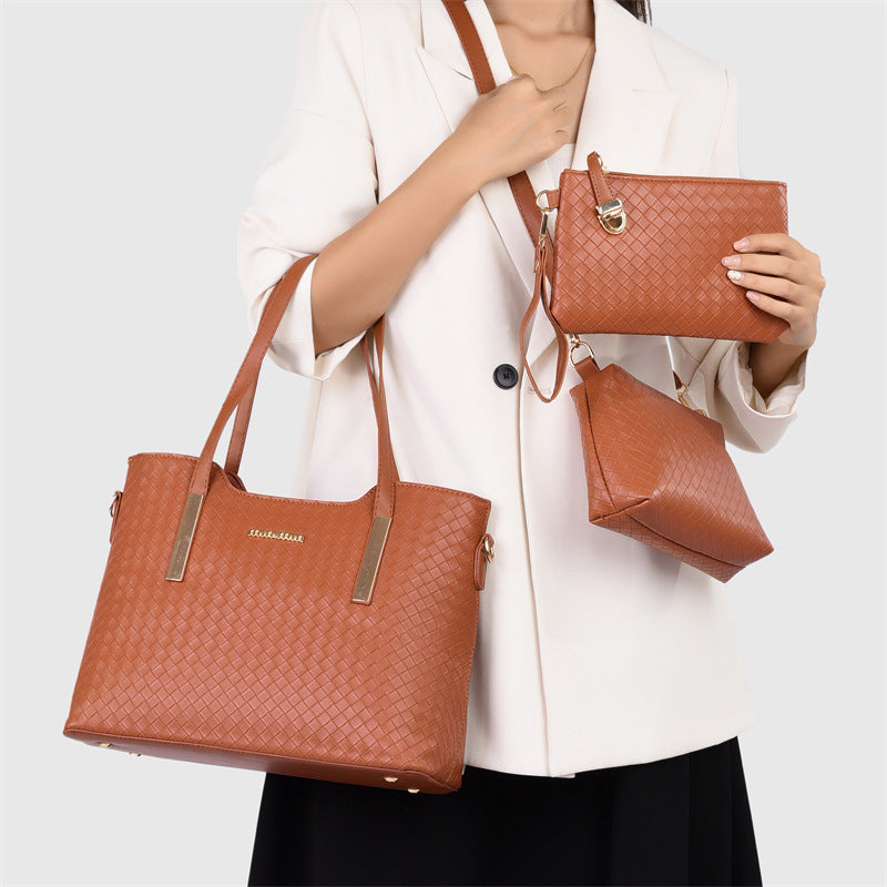 Popular Women's Embossed Woven Three-piece Tide Handbags