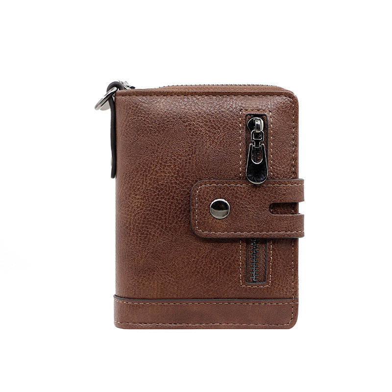 Men's Vintage Short Zipper Hasp 2 Fold Card Holder