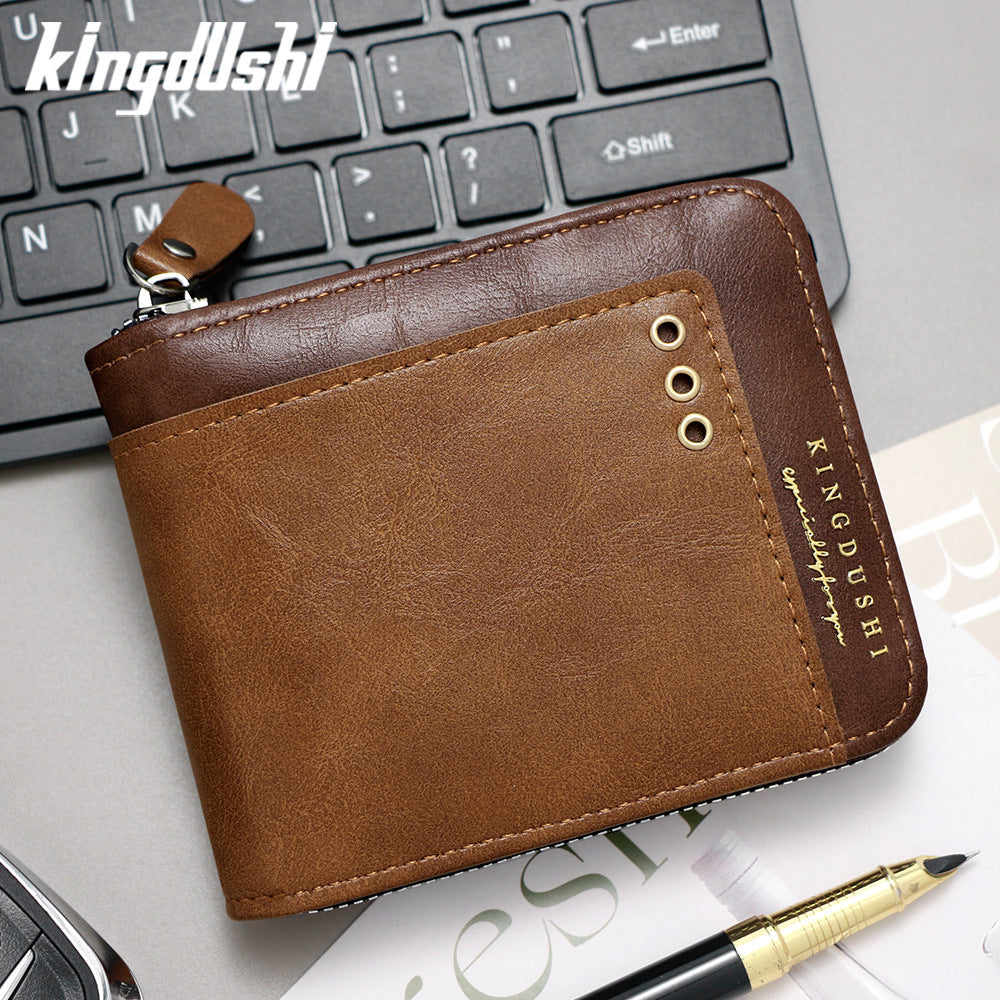 Men's Contrast Short Multiple Slots Chain Hinge Men's Wallet