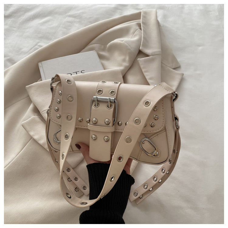 Women's Rivet Leopard Print Personality Design Motorcycle Underarm Women's Shoulder Bag