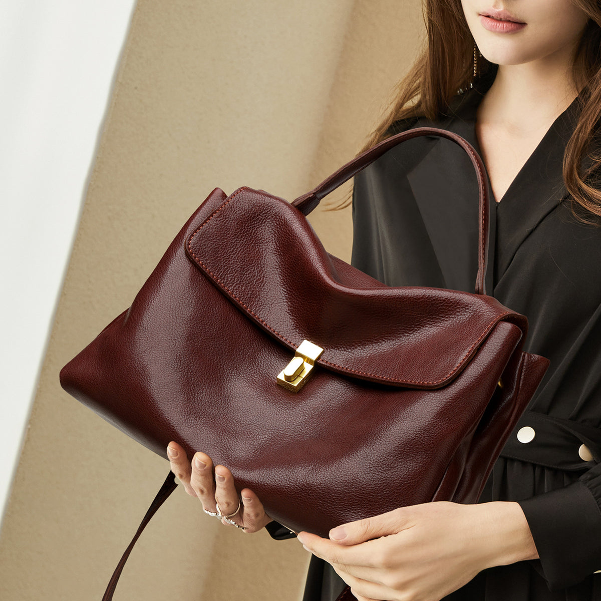 Classic Women's Simple Elegant Cattle Leather Women's Handbag