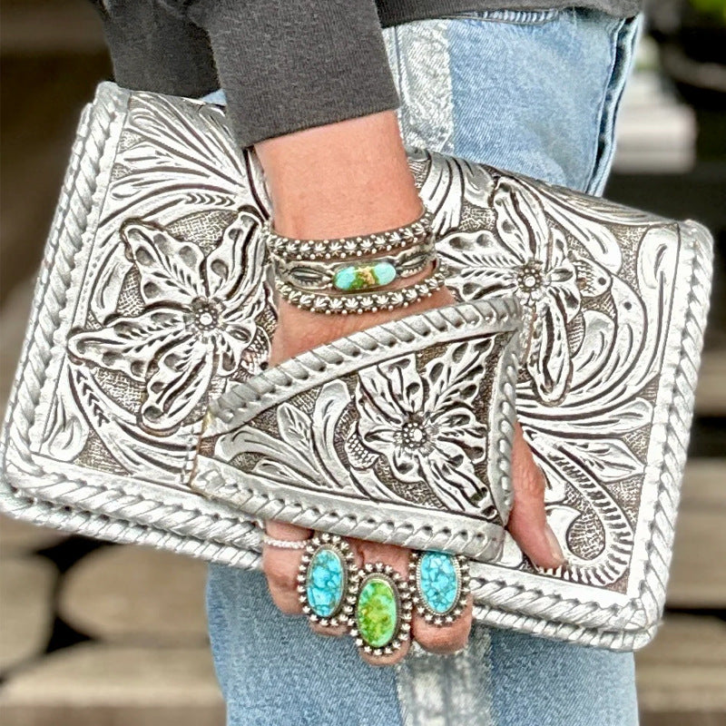 Dance Western Style Retro Embossed Large Capacity Women's Handbag