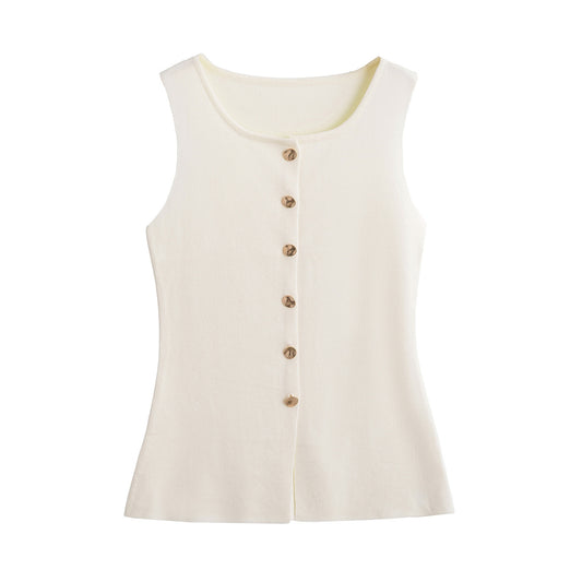 Women's Autumn Fashion Golden Decorated Row Button Vests