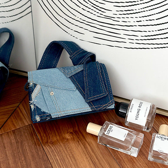 Trendy Denim Stitching Minority High-grade Hand Shoulder Bags