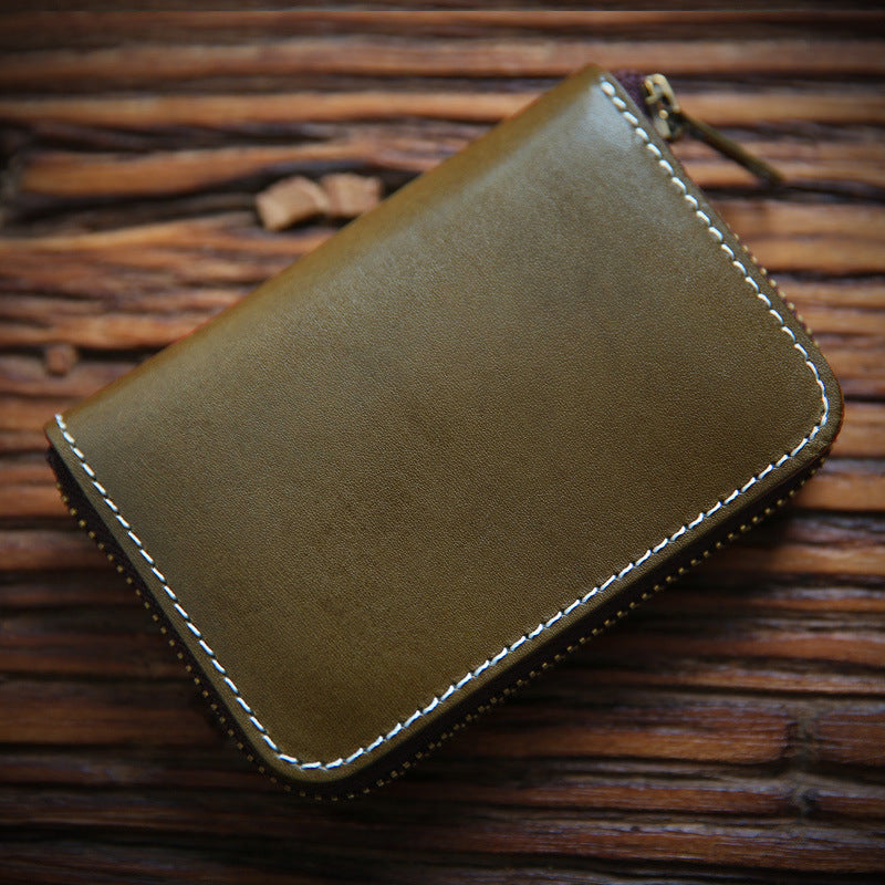 Men's Handmade Retro First Layer Cowhide Zipper Short Coin Purses