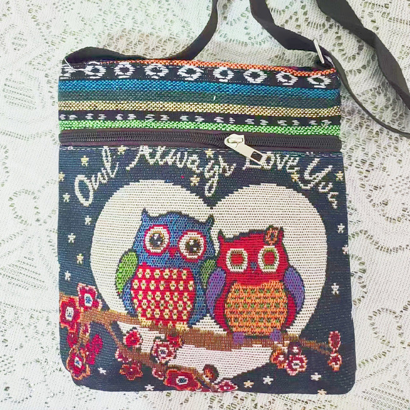 Women's Elephant Owl Shopping Canvas Trendy Women's Messenger Bag