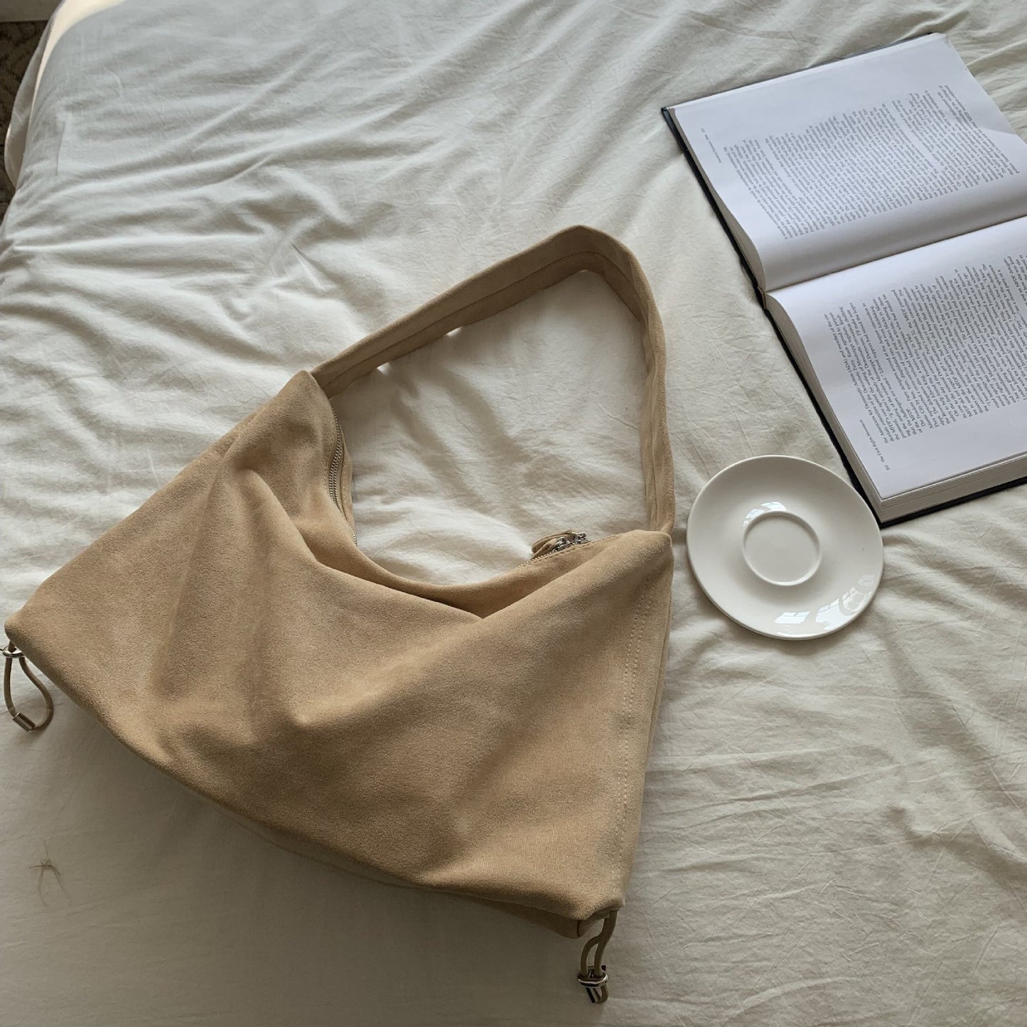 Women's Large Capacity Veet Drawstring Shopping Underarm Shoulder Bags