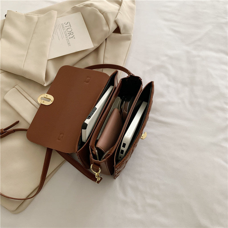 Women's Chocolate Textured Genuine Leather Commuter South Crossbody Bags