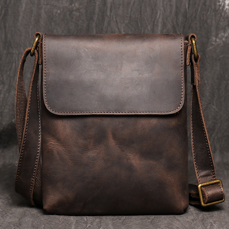Men's Retro Crazy Horse Leather Simple Large Shoulder Bags