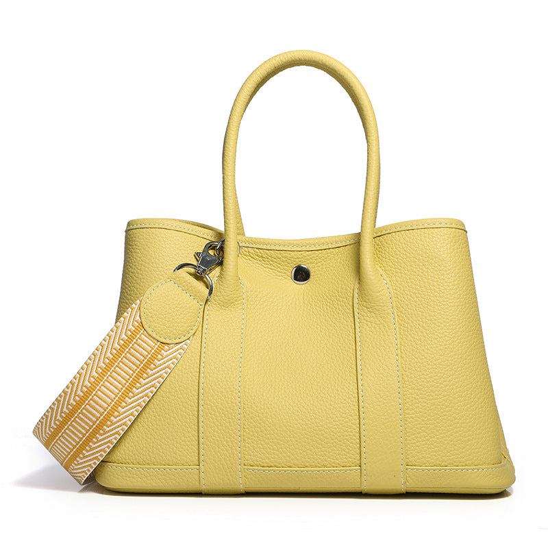 Women's Garden Layer Cowhide Lychee Pattern Wide Handbags