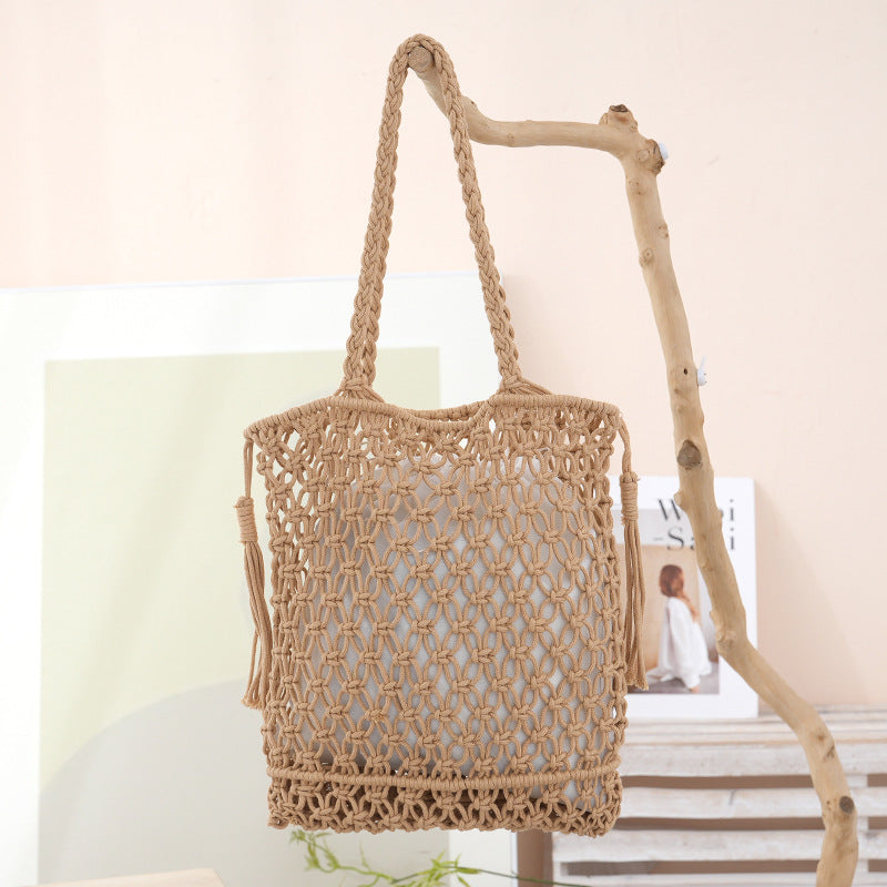 Solid Color Handmade Woven Hollow Versatile Women's Handbag