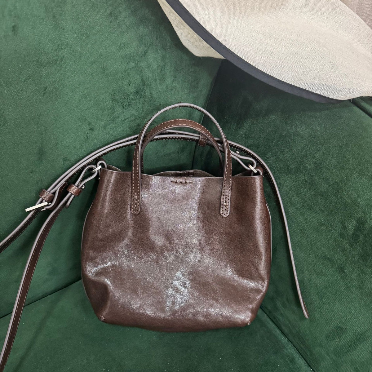 First Layer Crystal Vegetable Tanning Leather Fashion Portable Phone Bags
