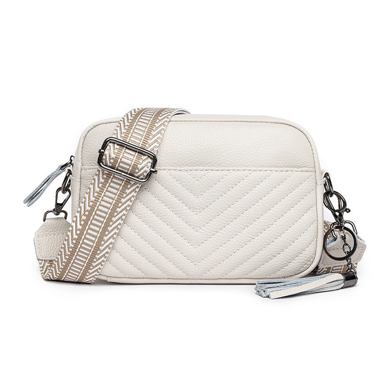 Women's Layer Leather Female Embroidery Thread Solid Crossbody Bags