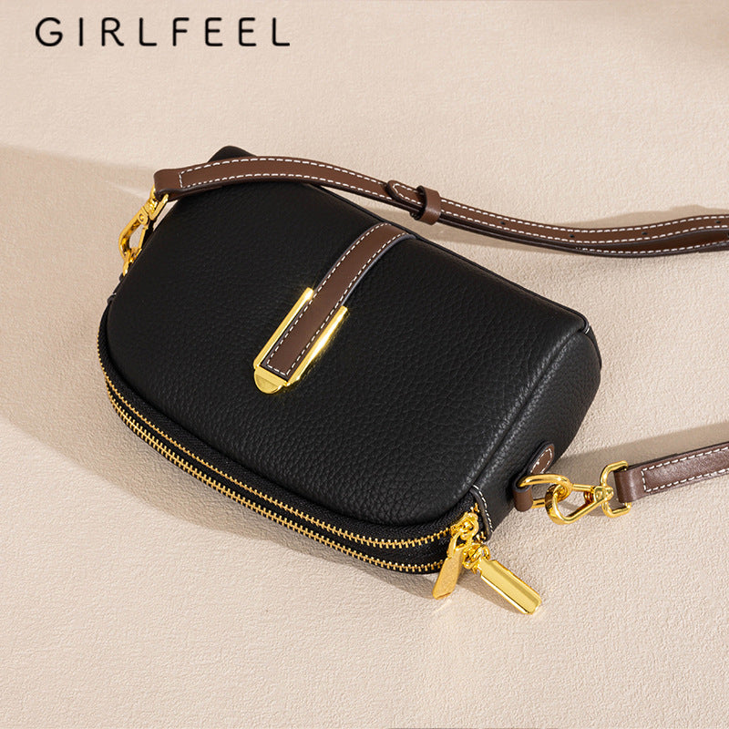 Women's Genuine Leather Contrast Color Top Layer Crossbody Bags