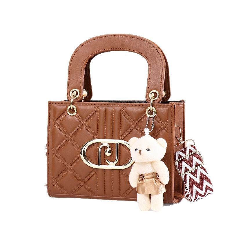 Fashionable High-grade Portable Rhombus Embroidery Line Bear Small Square Bags
