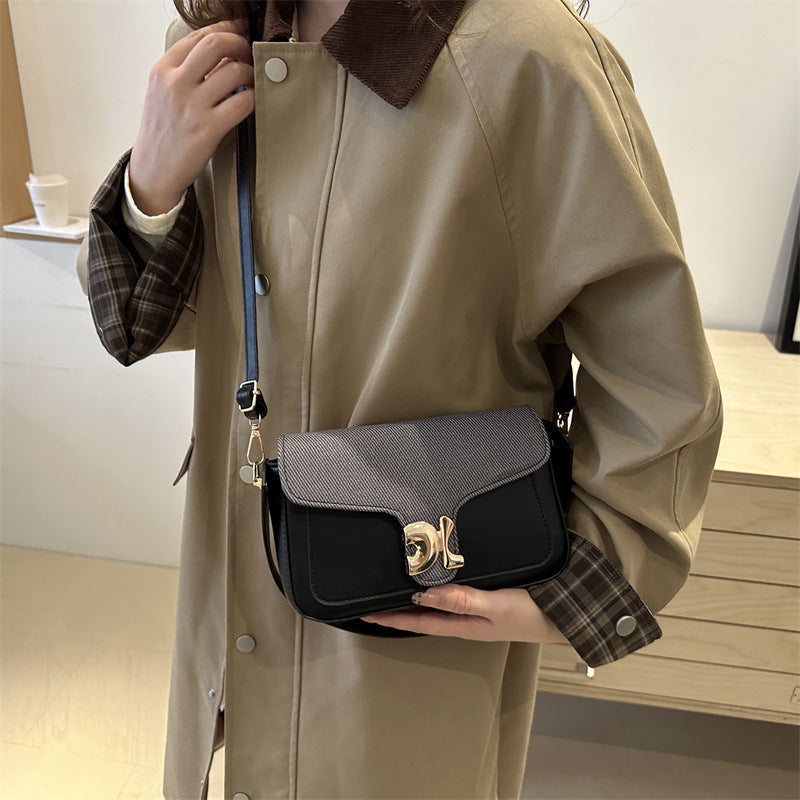Simple Contrast Color Retro Texture Portable Lady Women's Shoulder Bag
