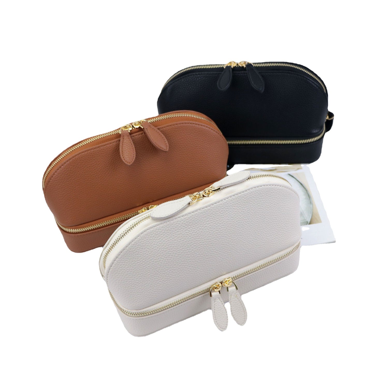 Solid Color Leather Fashion Shell Shape Multifunctional Cosmetic Bags