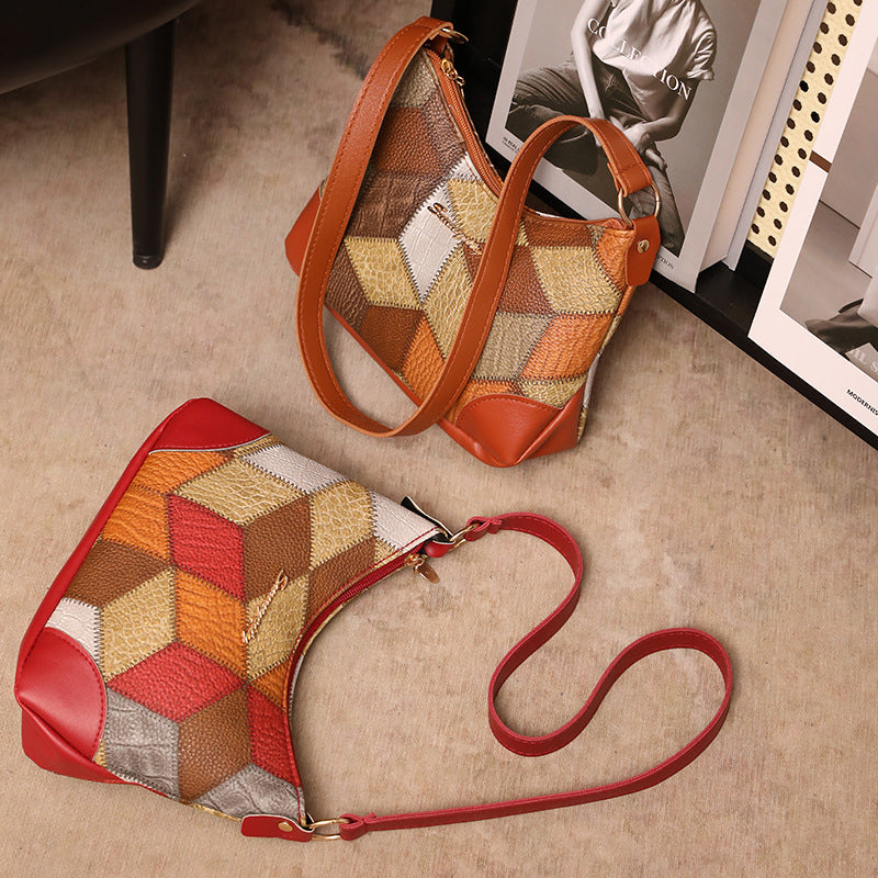 Women's Contrast Color Underarm Trendy Patchwork Retro Women's Shoulder Bag