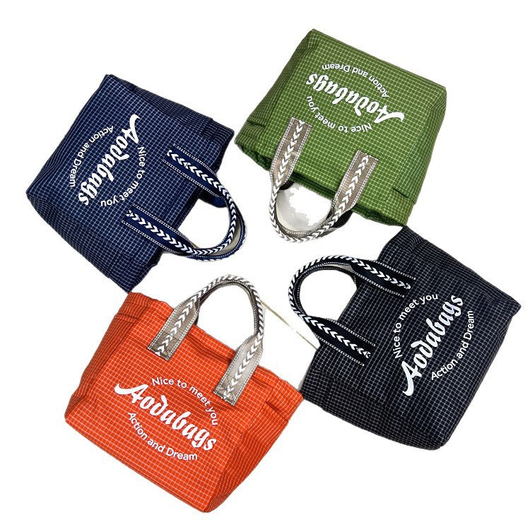 Niche Plaid Simple Letters Large Capacity Mummy Commuting Lunch Box Bags