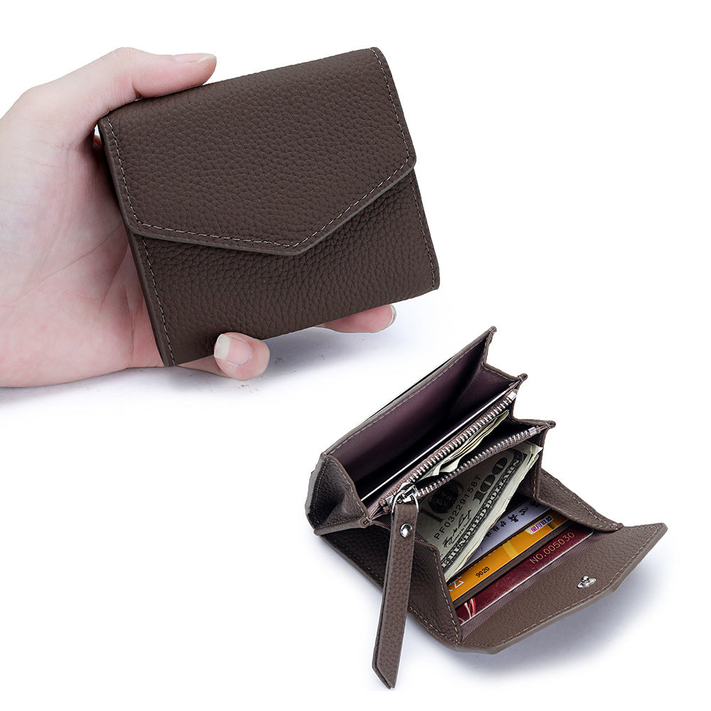 Versatile Women's Leather Short Folding Storage Ladies Wallet