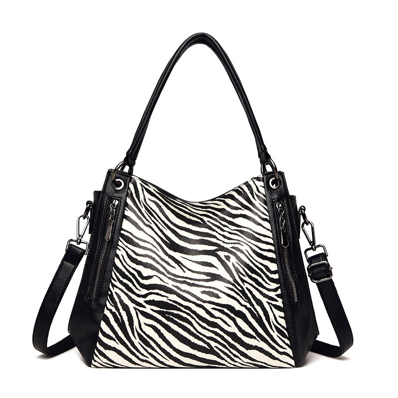 Women's Fashion Leopard Print Zebra Leather Soft Women's Handbag