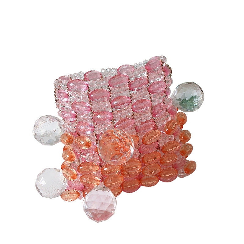 Women's Acrylic Crystal Handmade Beaded Copper Chain Crossbody Bags