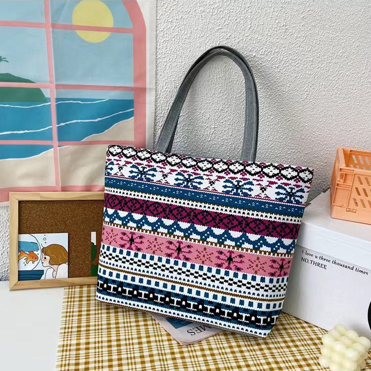Women's Canvas Large Capacity Printed Korean Literary Women's Shoulder Bag