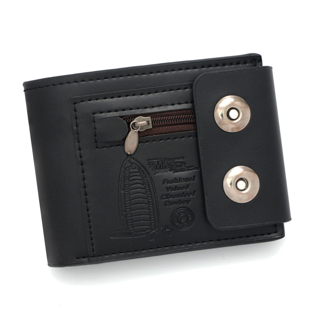 Men's Fashion Embossed Magnetic Snap Short Zipper Men's Wallet