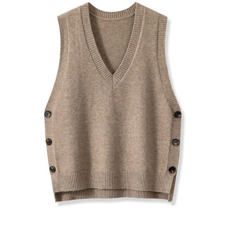 Women's Knitted Spring Autumn Outerwear Solid Color Vests