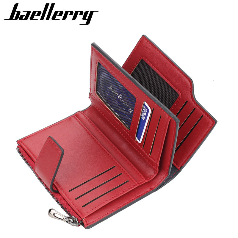 Women's Leather Short Korean Style Multiple Slots Zipper Hasp Ladies Wallet