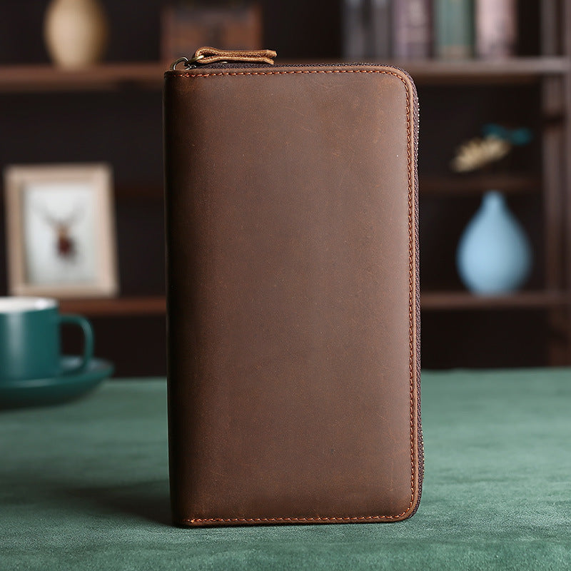 Men's Capacity Genuine Leather Clutch Crazy Horse Cigarette Mobile Men's Handbags