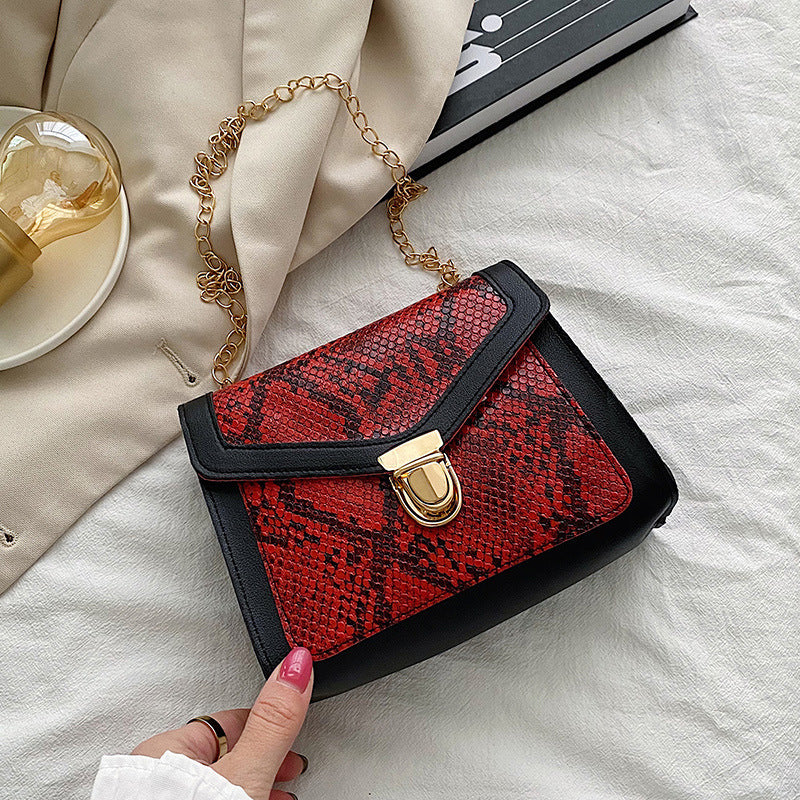 Women's Contrast Color Single Snake Pattern Women's Messenger Bag