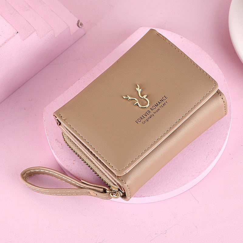 Women's Short Leather Mini Zipper Cartoon Ladies Wallet