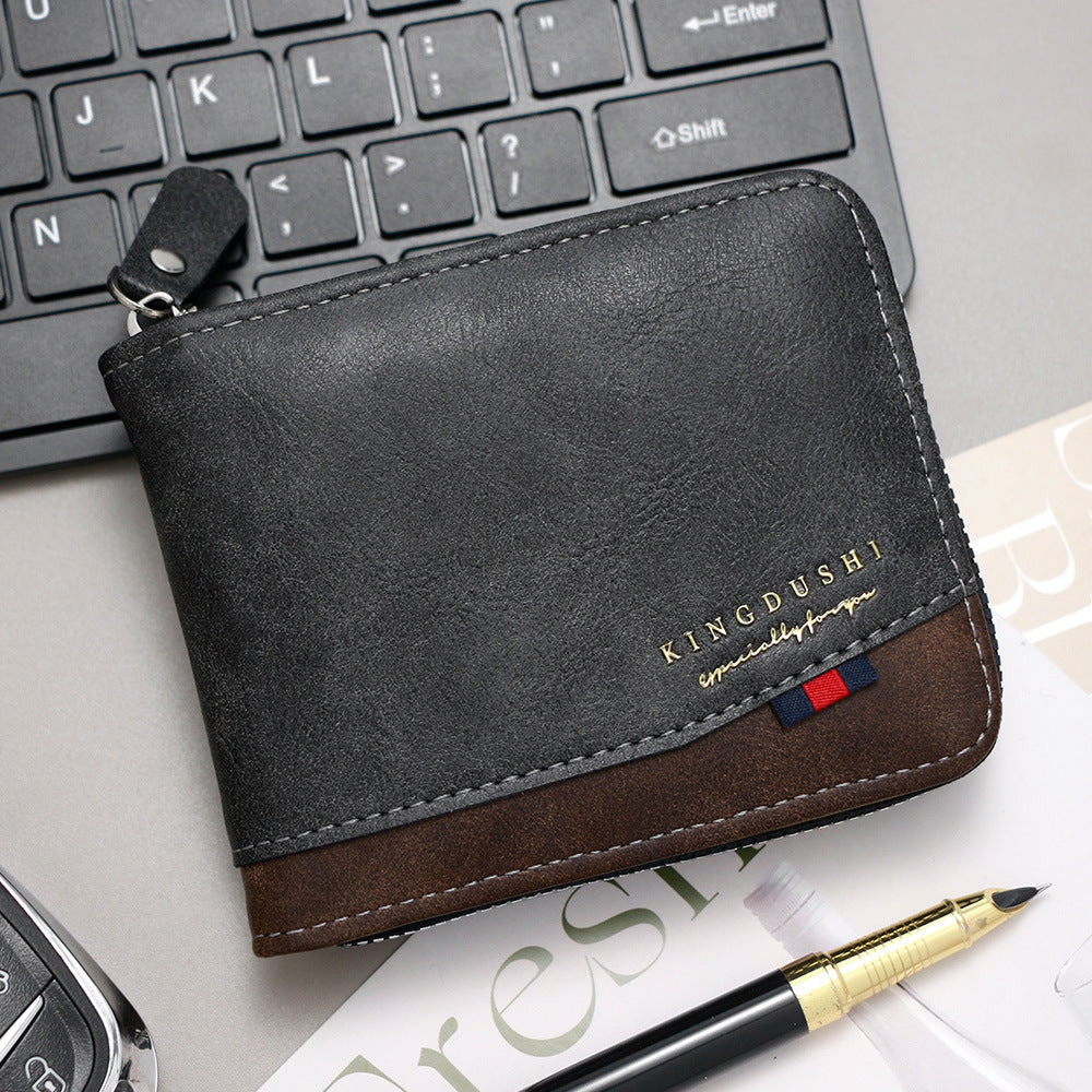 Men's Fashion Color Contrast Short Multiple Slots Chain Hinge Men's Wallet